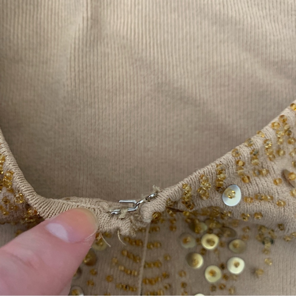 Tan Beaded Long Sleeve Top Size S - Picture 4 of 6